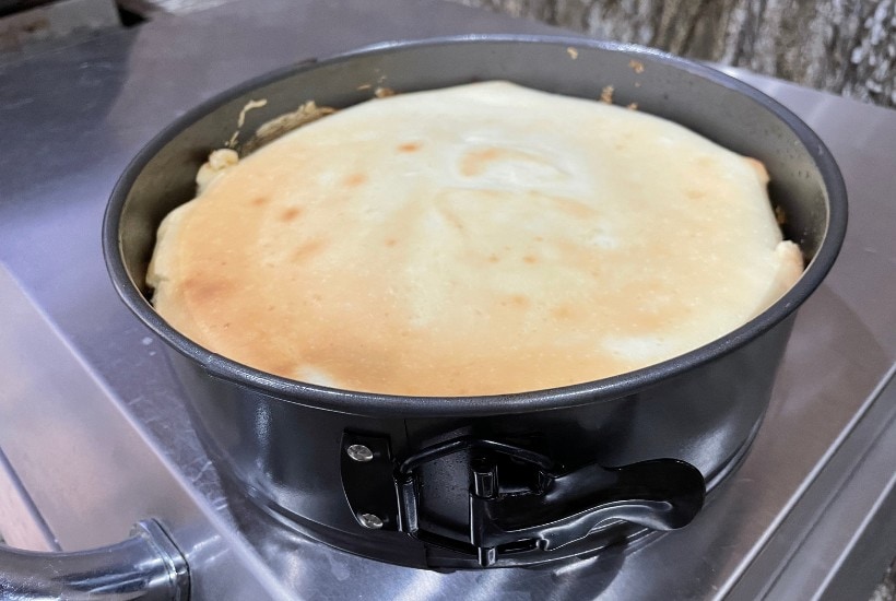 reduced sugar cheesecake cooling in springform pan