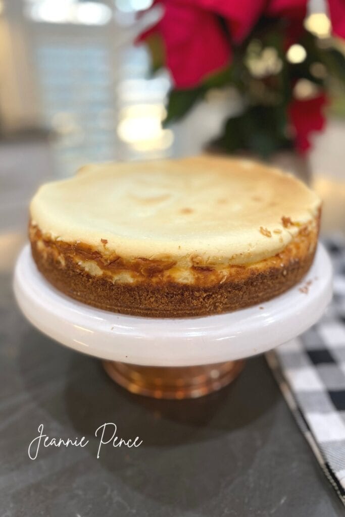 Cheesecake on pedestal cake plate