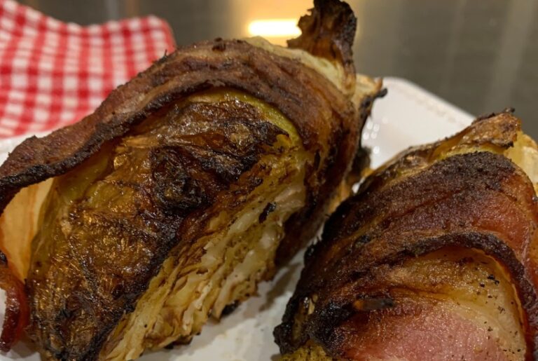 grilled bacon-wrapped cabbage