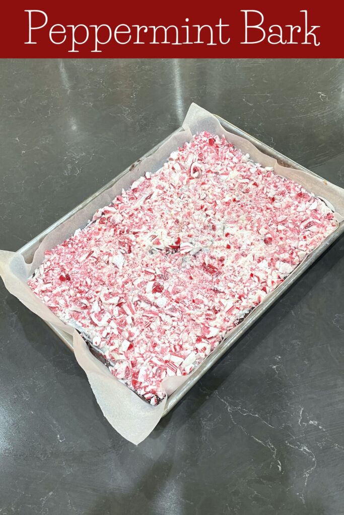 peppermint bark candy cooling in pan