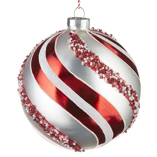 glass ball, peppermint swirl christmas ornament
