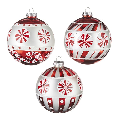 glass peppermint pattern ball ornament