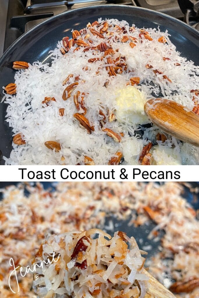 toast coconut and pecans in butter