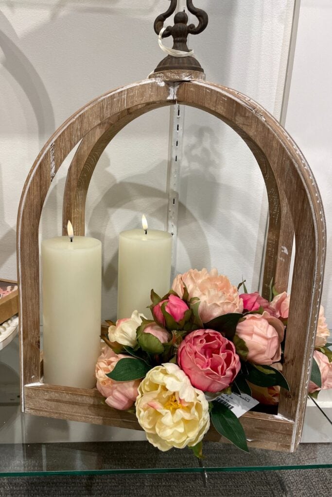 peonies and candle display