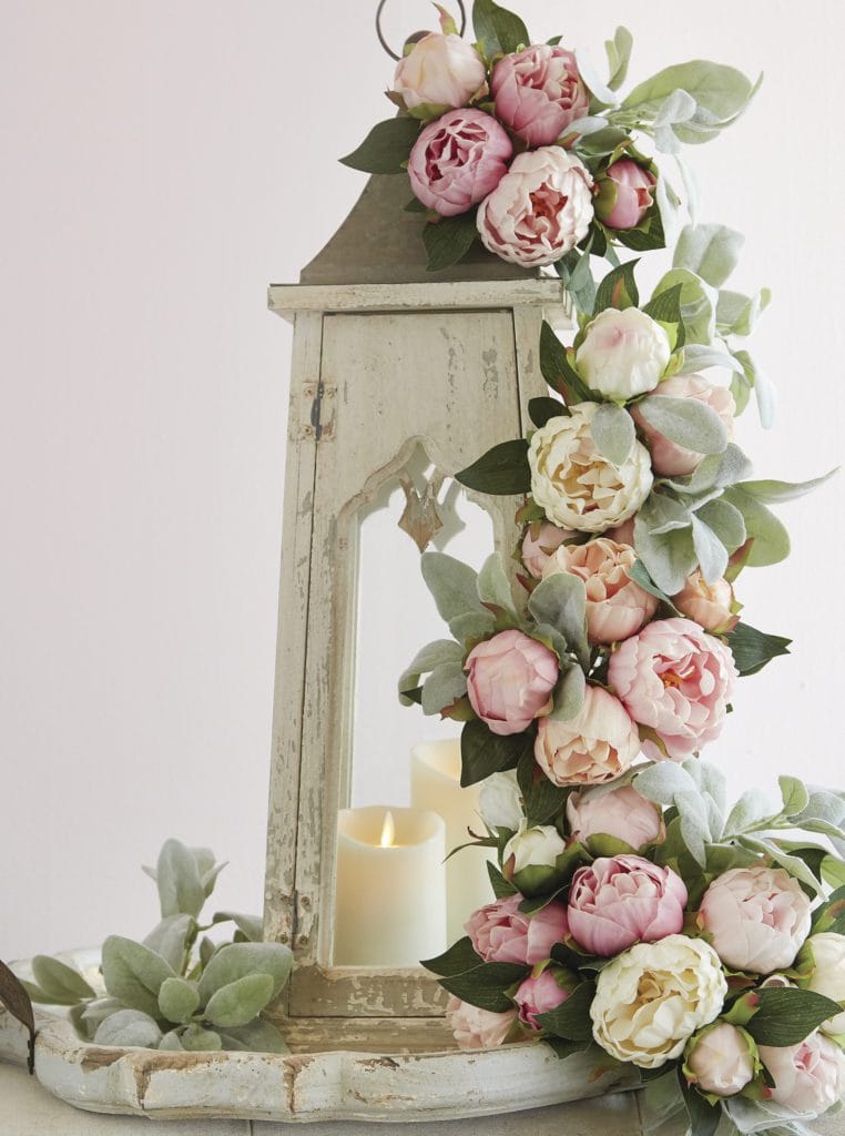 peonies on a lantern