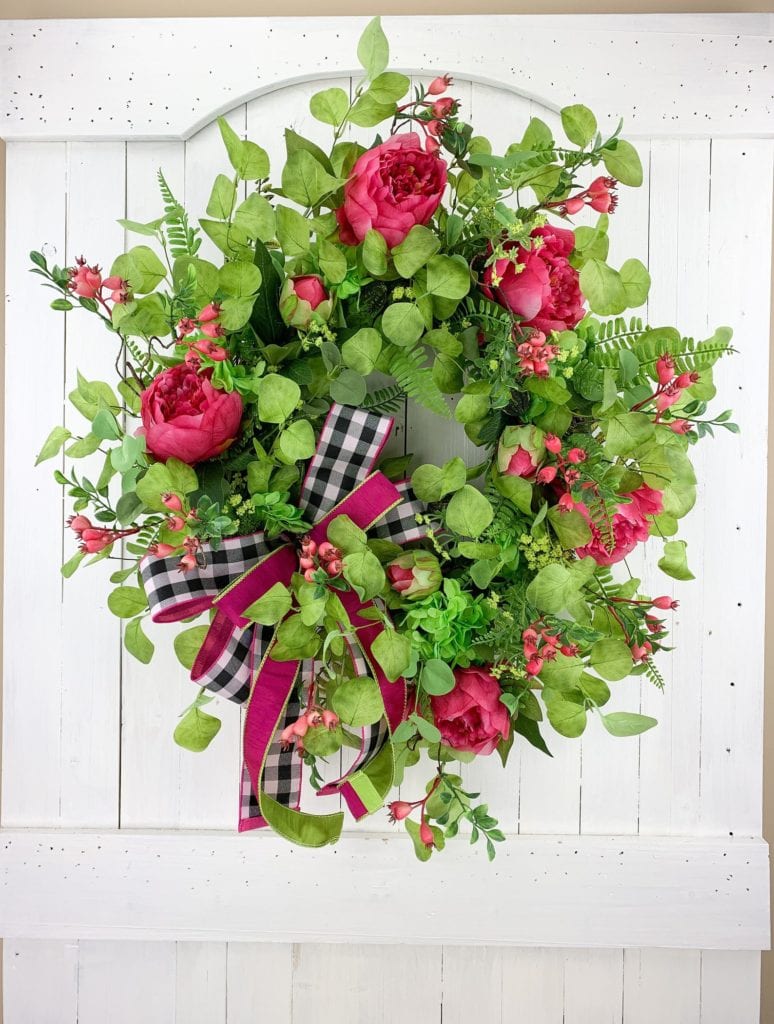 spring wreath, pink peonies