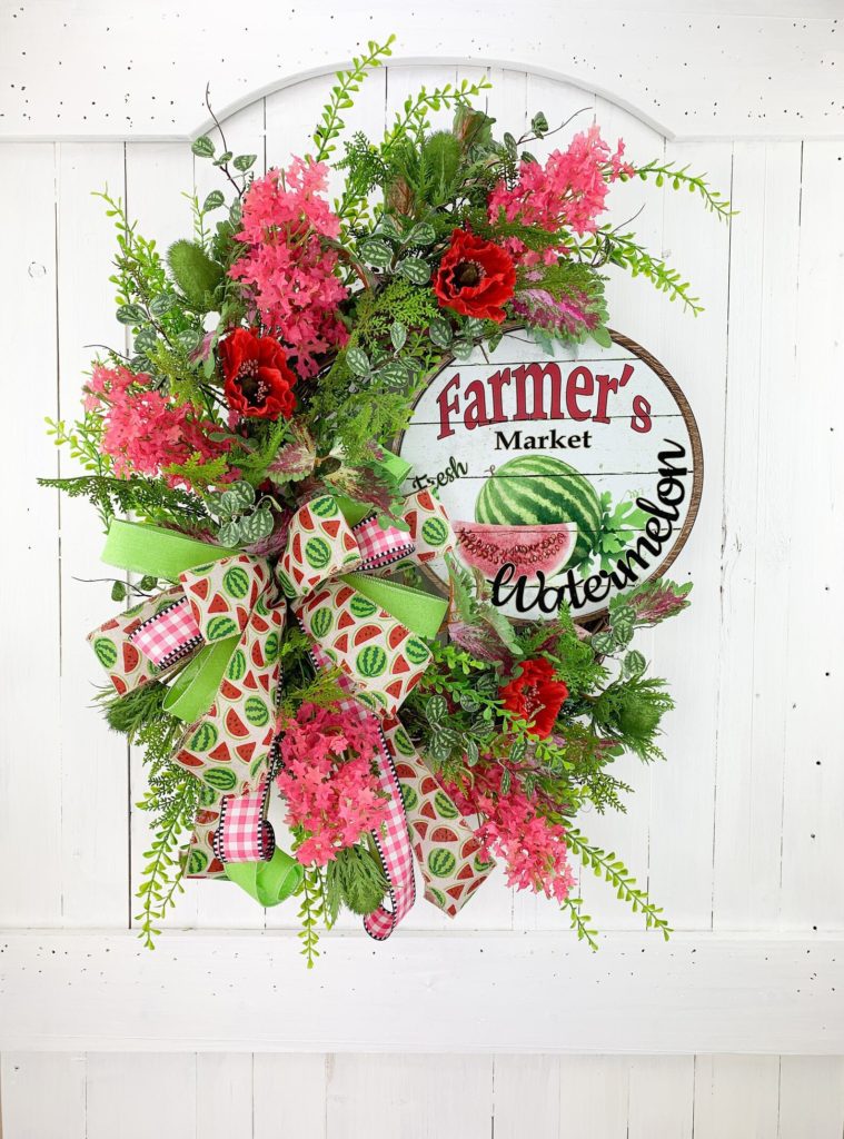 spring and summer grapevine wreath with watermelon sign