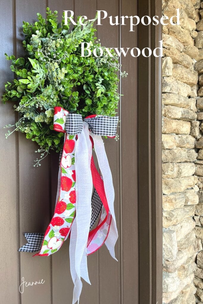 repurpose boxwood wreath with bow
