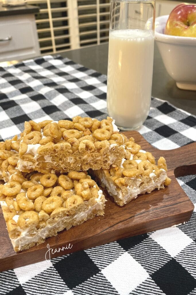 cheerios cereal bars with a glass of milk