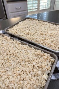 divide rice krispies into two pans
