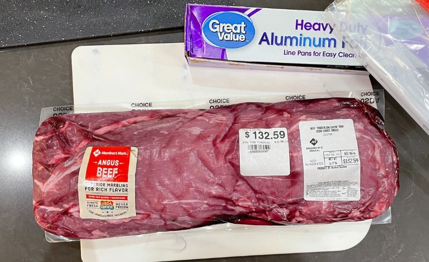 beef tenderloin cut up into filet steaks