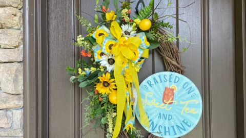grapevine wreath with raised on sweet tea and sunshine sign