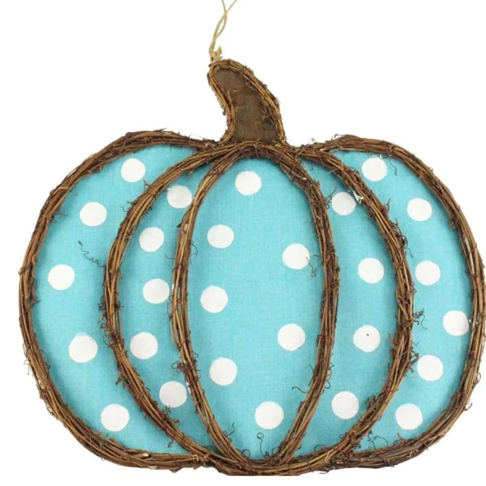 twig and fabric pumpkin door hanger