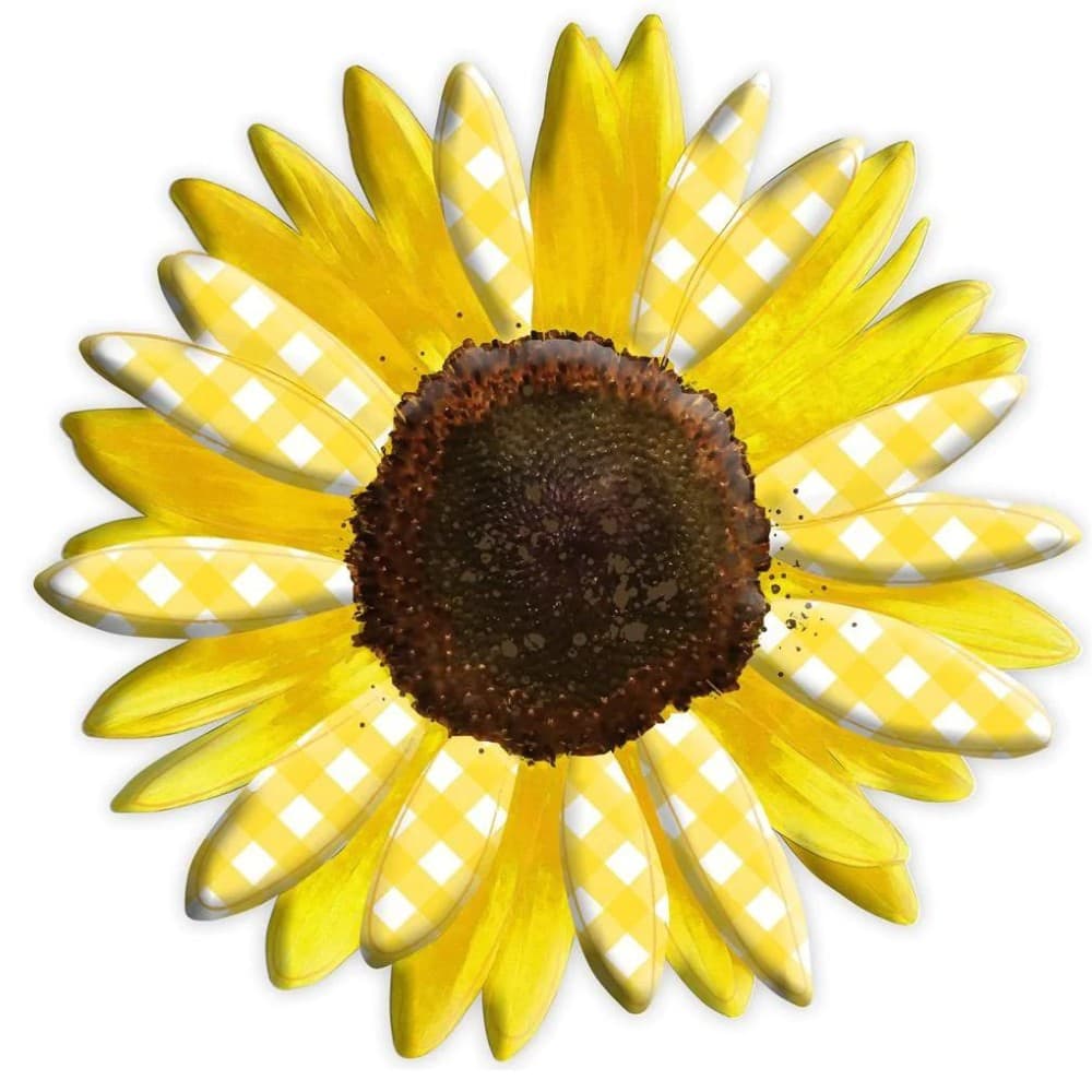 golden yellow sunflower shaped metal sign