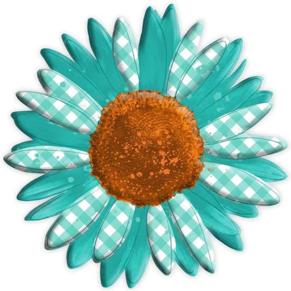 teal checked sunflower sign