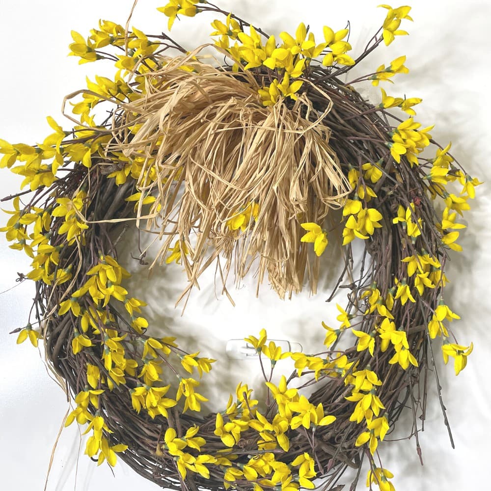 old forsythia wreath to be repurposed