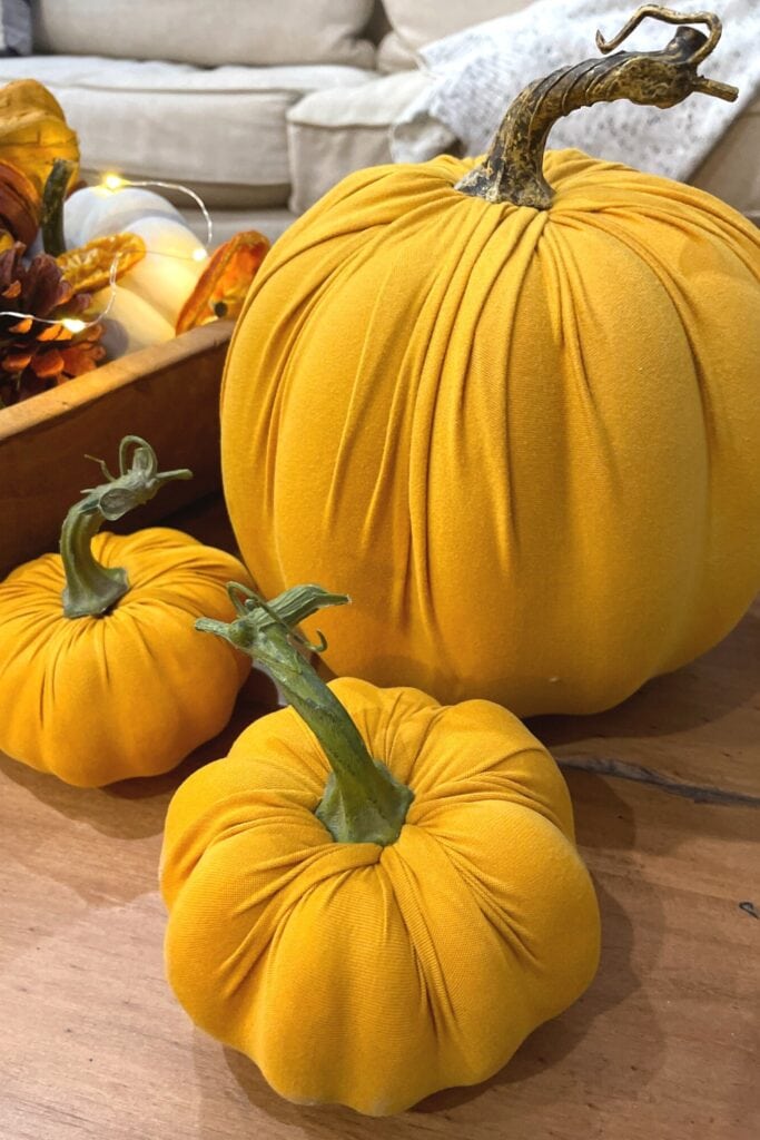 fabric covered Styrofoam pumpkins