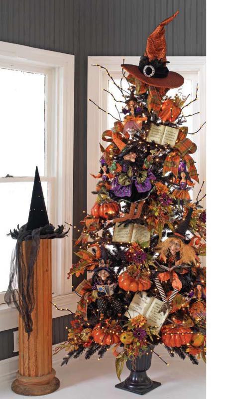 halloween tree with witch hat topper