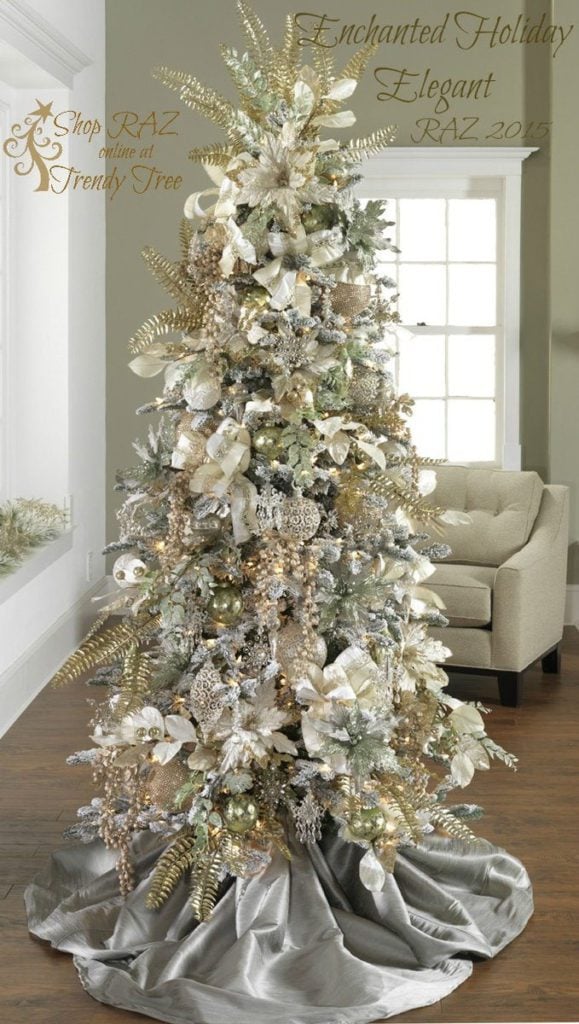gold, silver, champagne and white christmas tree.