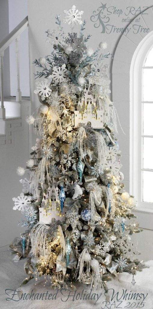 Christmas tree with snowflake, blue ornaments, and ice skates