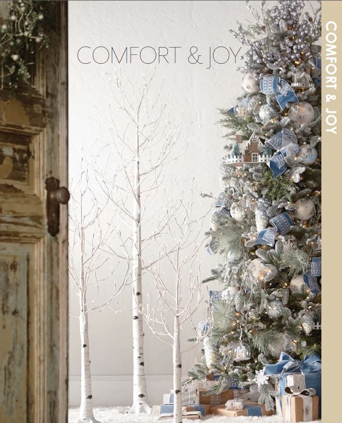 light blue and silver snowy christmas decorations, ice branches, silvery pinecones, big silver balls, snowflake ornaments.