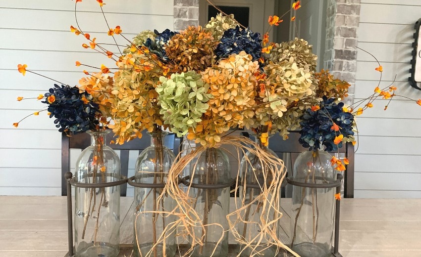 colorful spray painted hydrangeas in a vases