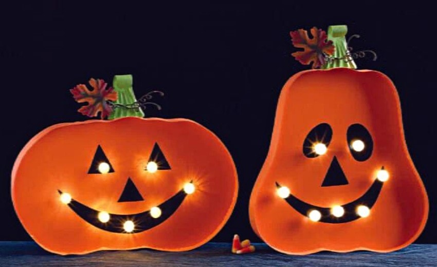 lighted metal jack o'lantern pumpkins