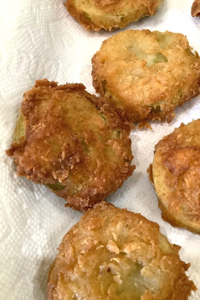 removed golden brown slices and drain fried green tomatoes on paper towels