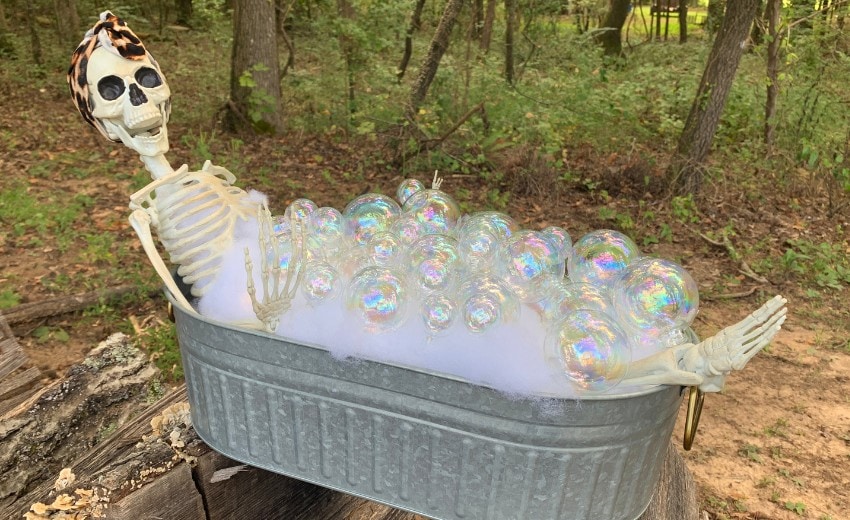 halloween bubble bath with skeleton