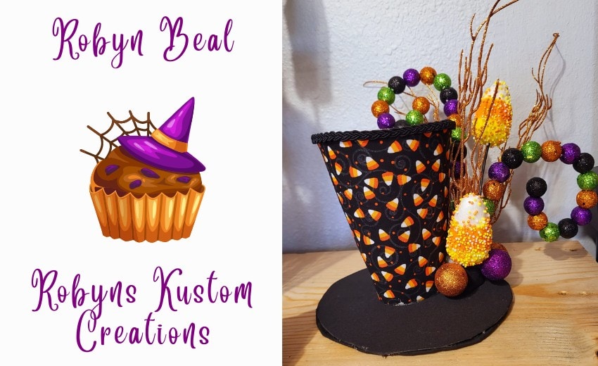 Halloween Top Hat Decor with candy corn theme