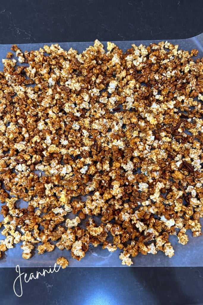 cool caramel corn on parchment or waxed paper
