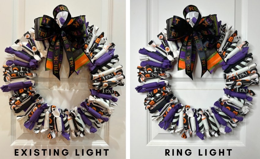 comparing wreath images with existing light and using a ring light
