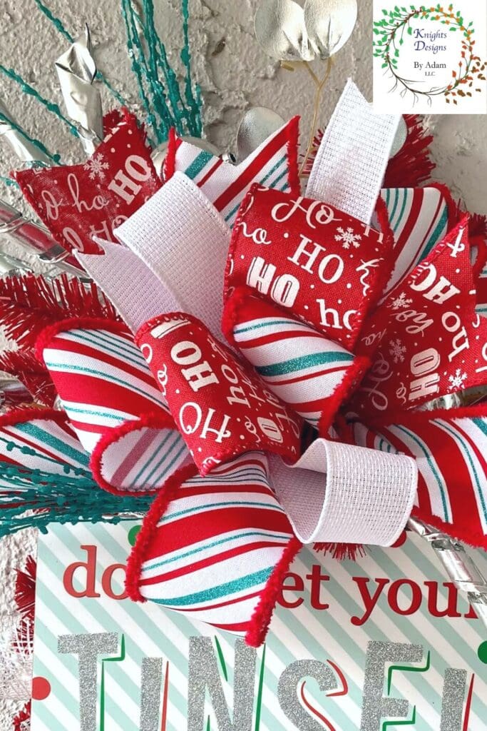peppermint and ho ho ho ribbon with blue, red, and white
