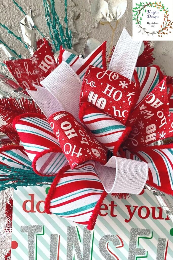 peppermint and ho ho ho ribbon with blue, red, and white