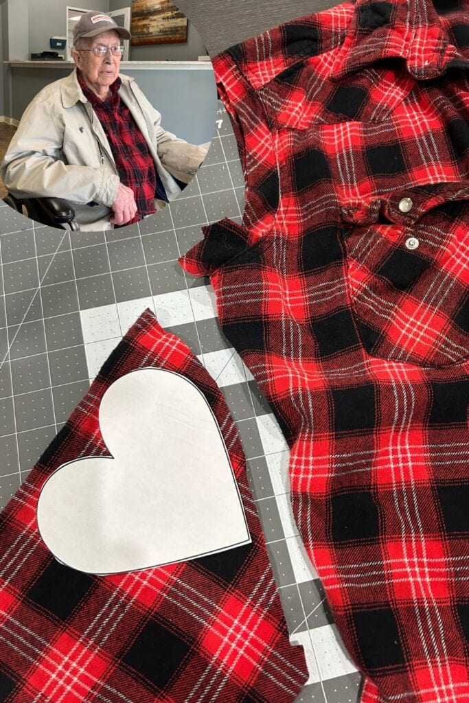 flannel shirt to made an handmade christmas ornament
