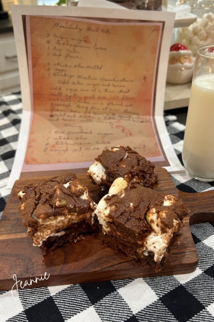 chocolate marshmallow snack cake with pecans from grandmother's recipe