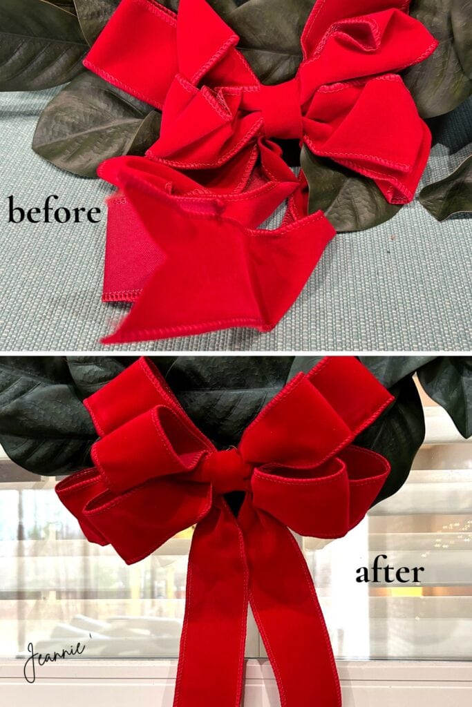 red velvet bows on a walmart christmas wreath