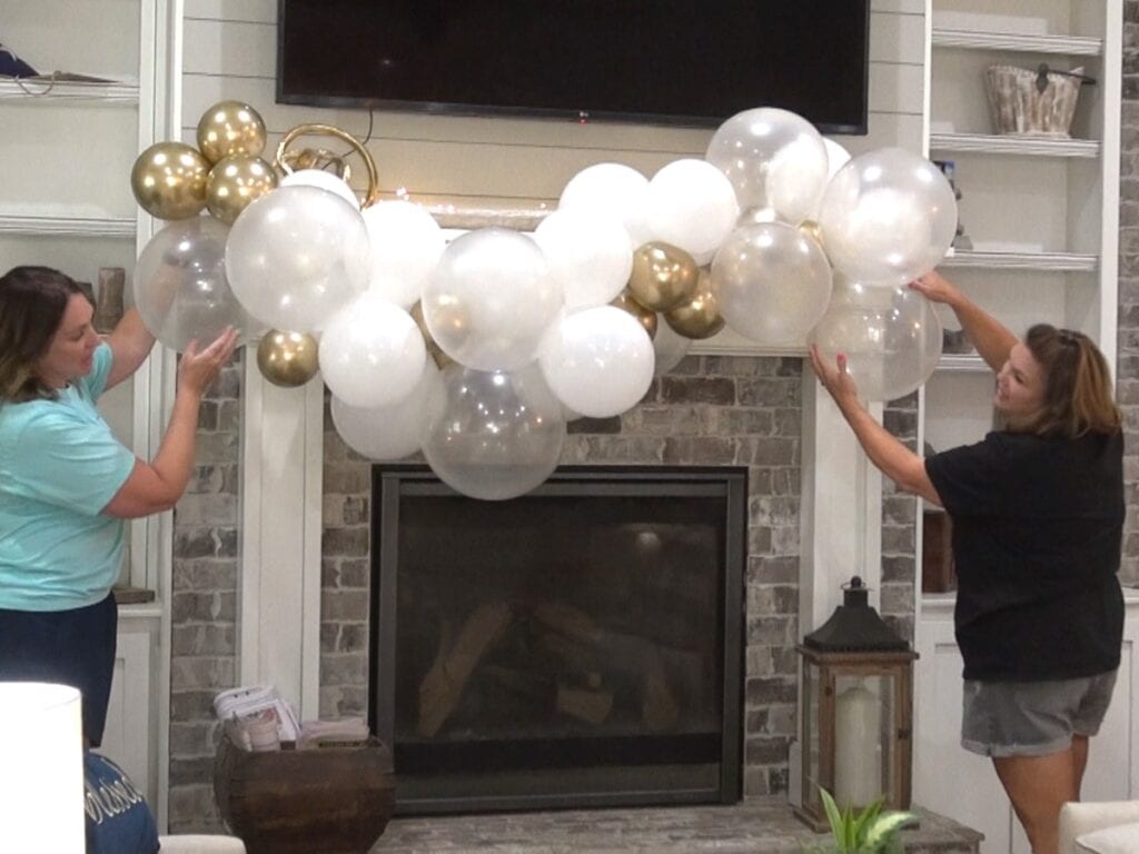 white, gold, silver, champagne balloon garland for a 50th wedding anniversary or wedding event