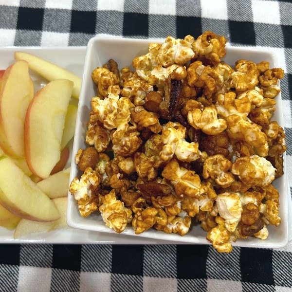 caramel corn and apple slices