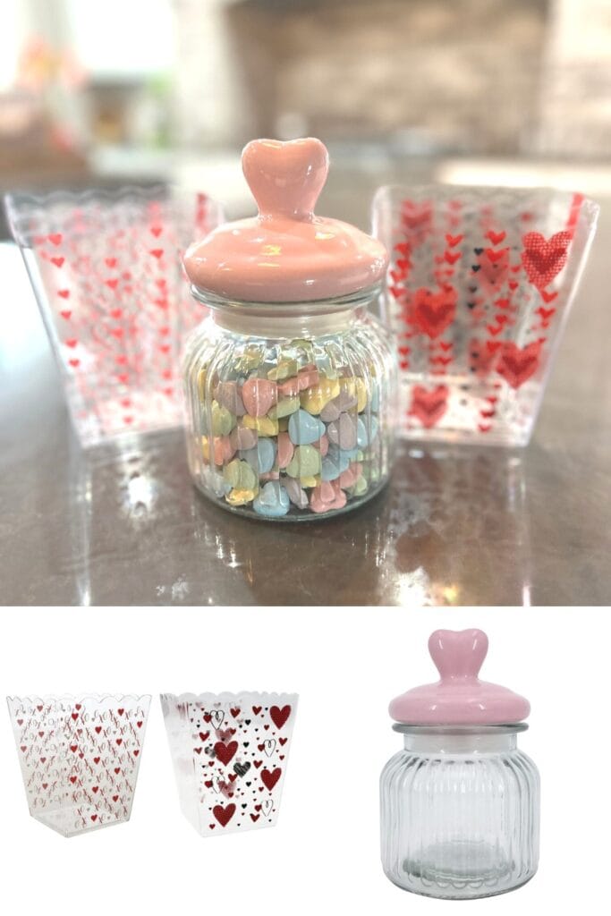 valentine candy jar and containers from dollar tree