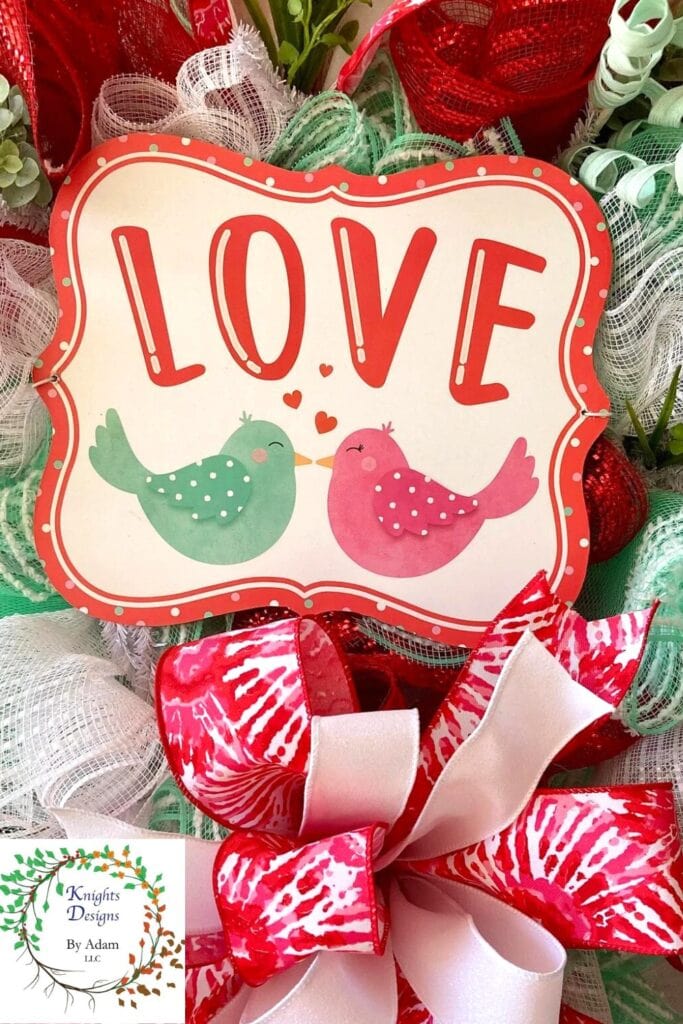 love birds sign on a teardrop wreath