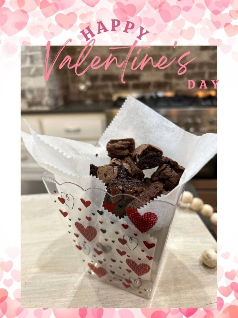 chocolate brownies in a valentine container