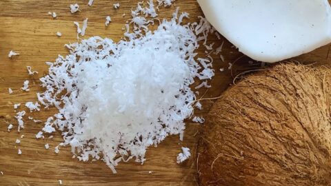 freshly grated coconut from a brown coconut