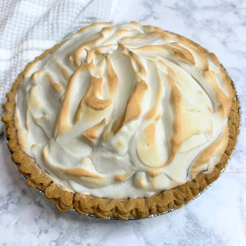 reduced sugar caramel pie with meringue topping