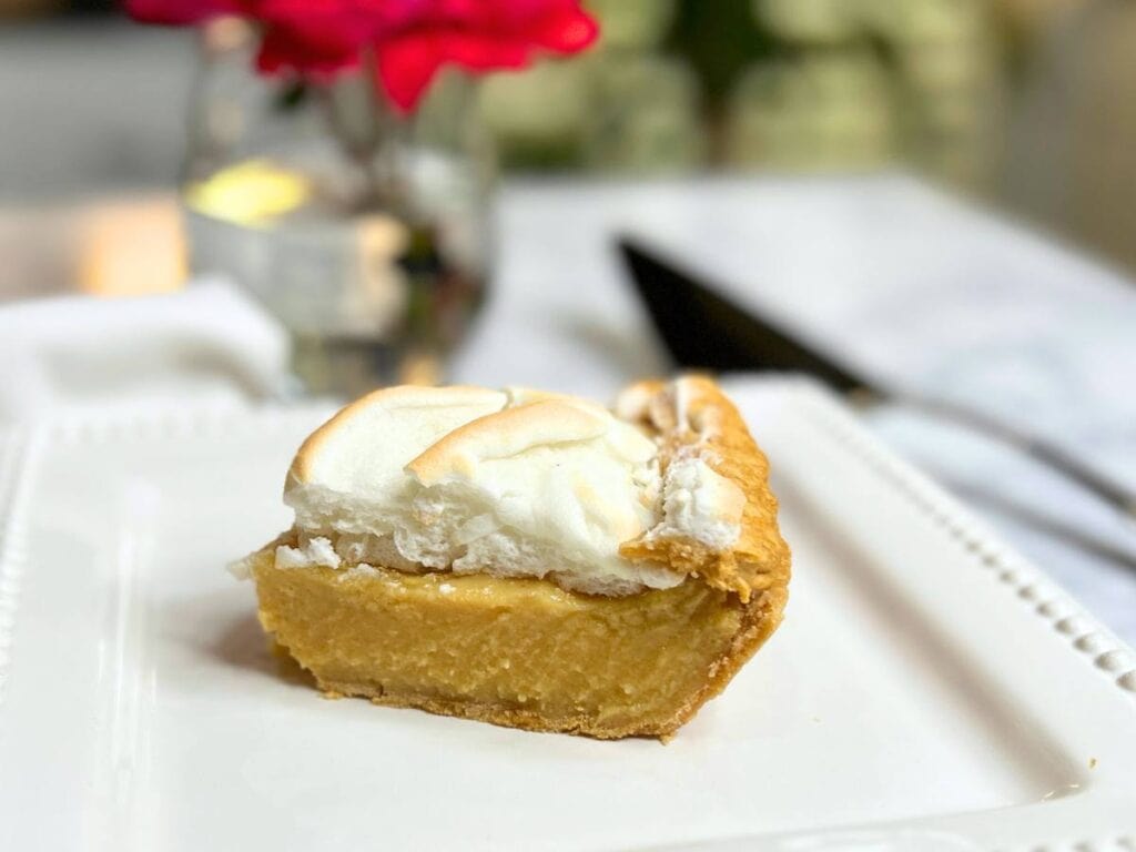 slice of reduced sugar caramel pie ready to serve