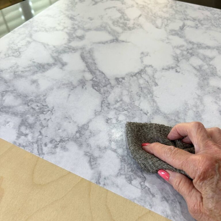 tutorial for making fake marble background using vinyl adhesive paper on wood