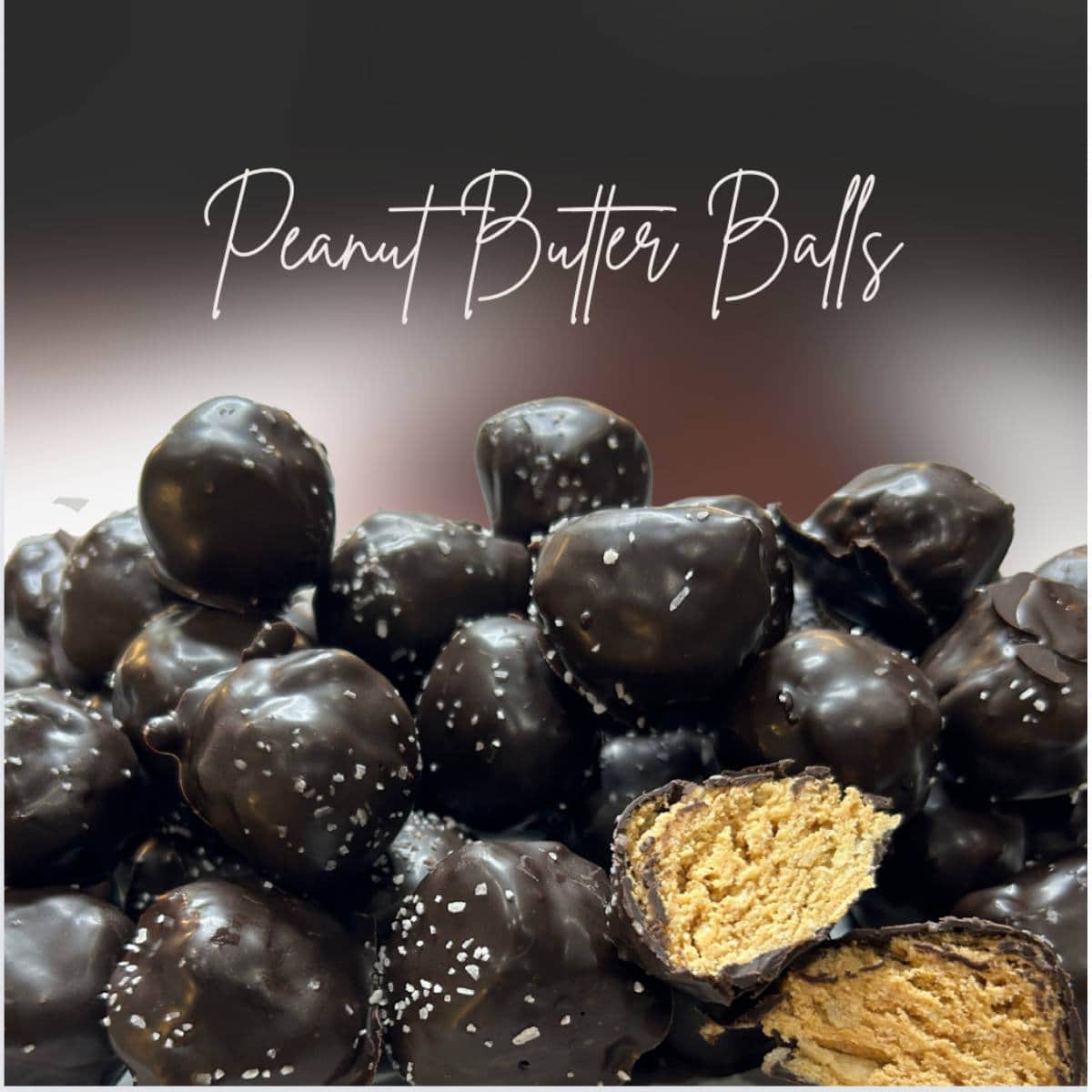 peanut butter balls with crushed potato chips, dipped in chocolate, and sprinkled with sea salt
