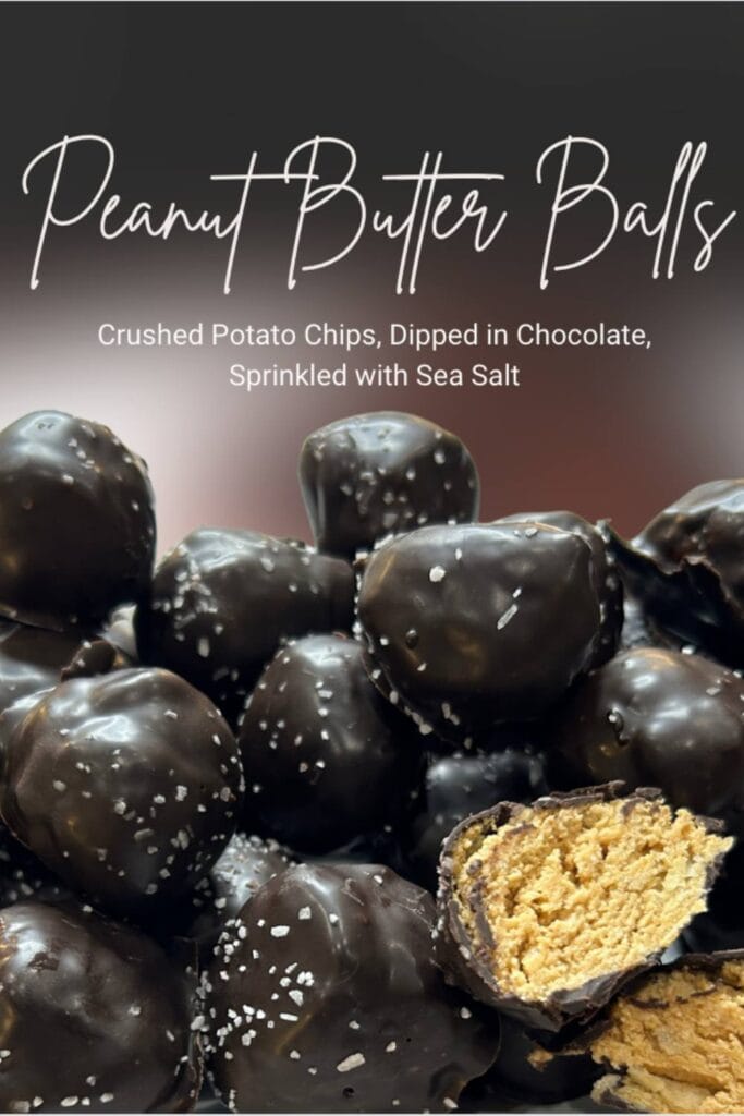 chocolate dipped peanut butter balls sprinkled with sea salt.