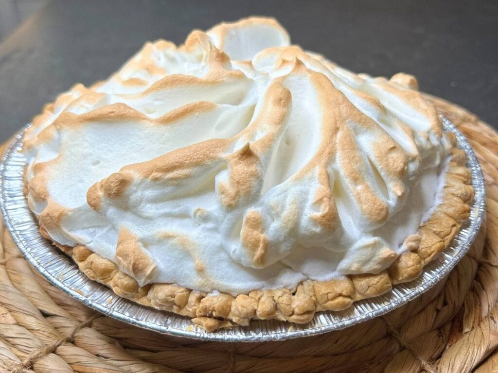 lemon meringue pie after meringue has been browned