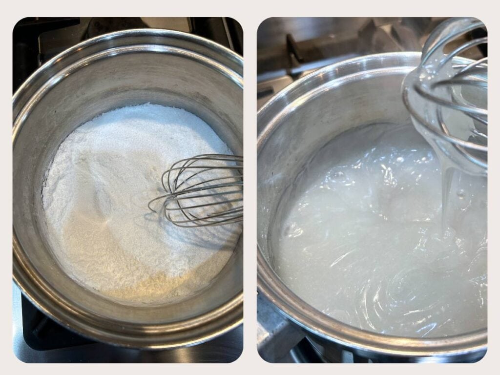 sugar substitute, cornstarch and water, cook until thickened